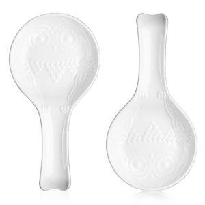 Sihai - DOWAN 2 Packs Porcelain Owl Spoon Rests, 9.5-inch White Resting Cooking Spoons or Utensils