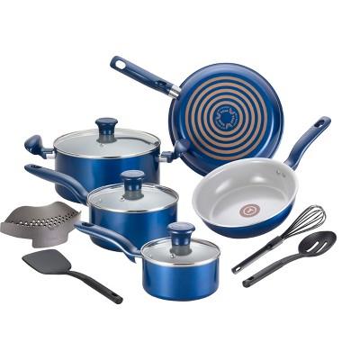 T-Fal - T-fal 12pc Ceramic Cookware Set Blue
