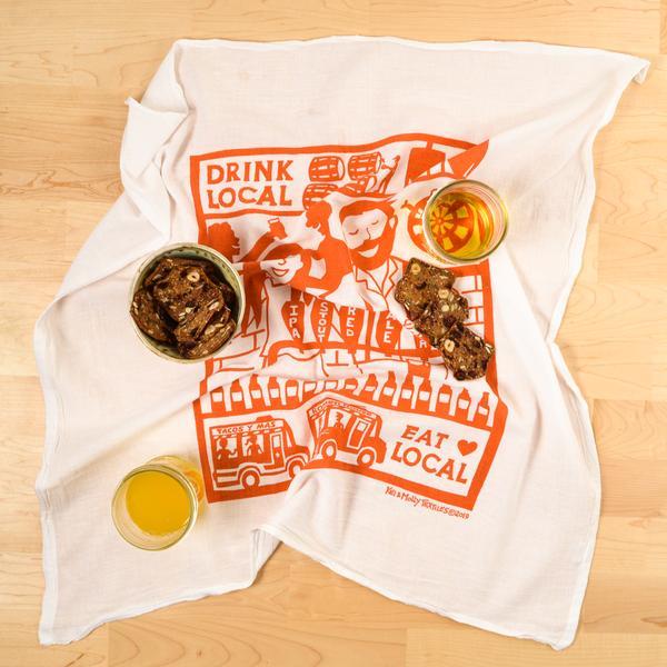 Flour Sack Dish Towel: Drink Local