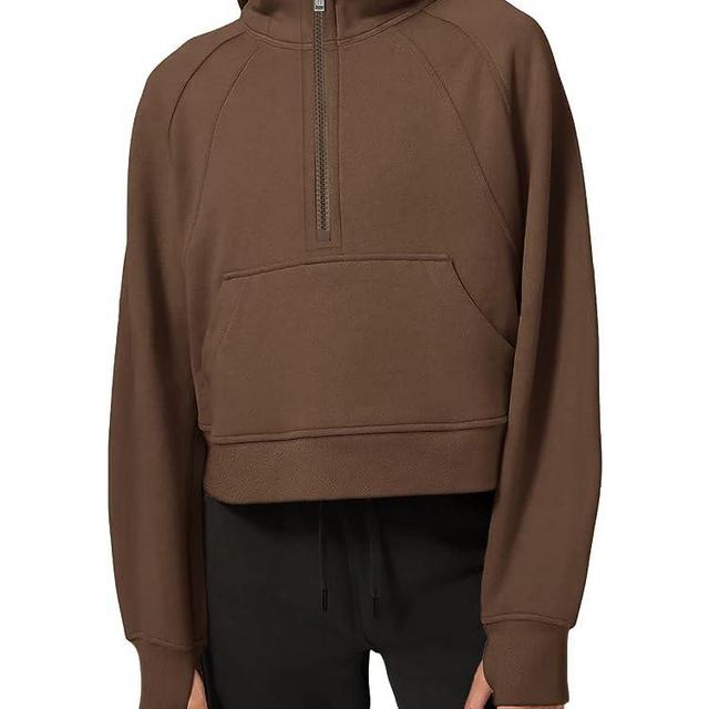LASLULU Womens Hoodies Fleece Lined Collar Pullover 1/2 Zipper Sweatshirts Long Sleeve Crop Tops Sweater Thumb Hole