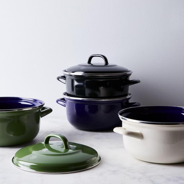 BK Enameled Steel Dutch Oven, White, 3.5 qt