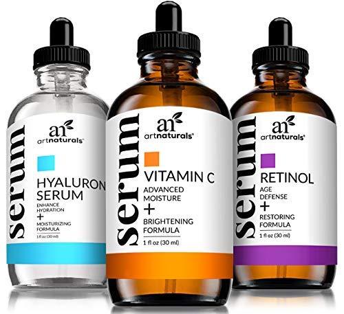 ArtNaturals Anti-Aging-Set with Vitamin-C Retinol and Hyaluronic-Acid - (3 x 1 Fl Oz / 30ml) Serum for Anti Wrinkle and Dark Circle Remover – All Natural and Moisturizing