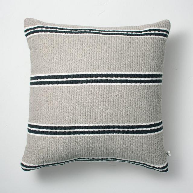 18" x 18" Double Stripe Indoor/Outdoor Throw Pillow Black/Gray - Hearth & Hand™ with Magnolia