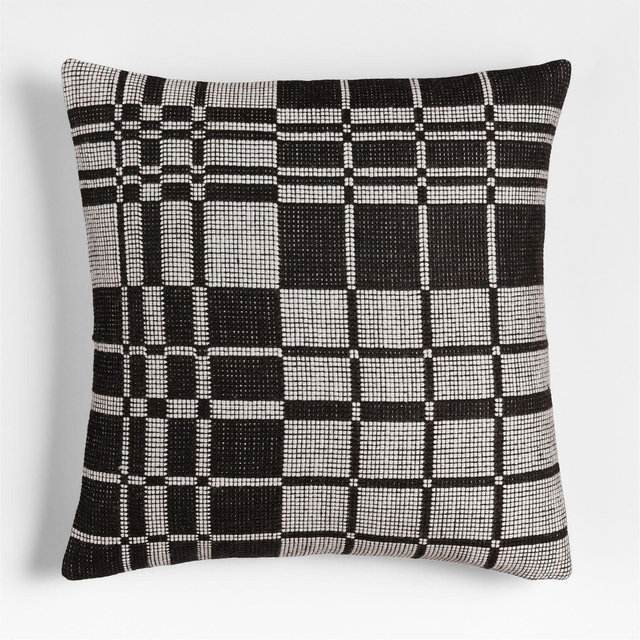 Wool/Linen Plaid 23"x23" Midnight Navy Throw Pillow with Feather Insert