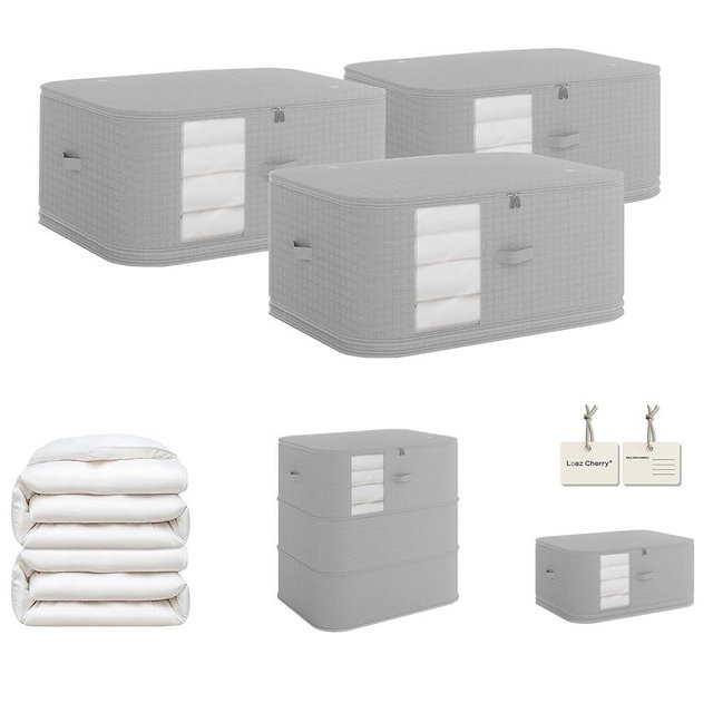 3-piece compressed clothes storage bags, foldable wardrobe storage bags, large-capacity with handles, suitable for sweaters, bed sheets, blankets, down quilts, pillows, toys, etc.gray