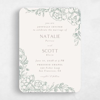 Green Rounded Wedding Invitation - Armoise Portrait