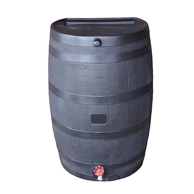 RTS Home Accents 50-Gallon ECO Rain Water Collection Barrel Made with 100% Recycled Plastic Spigot, Black