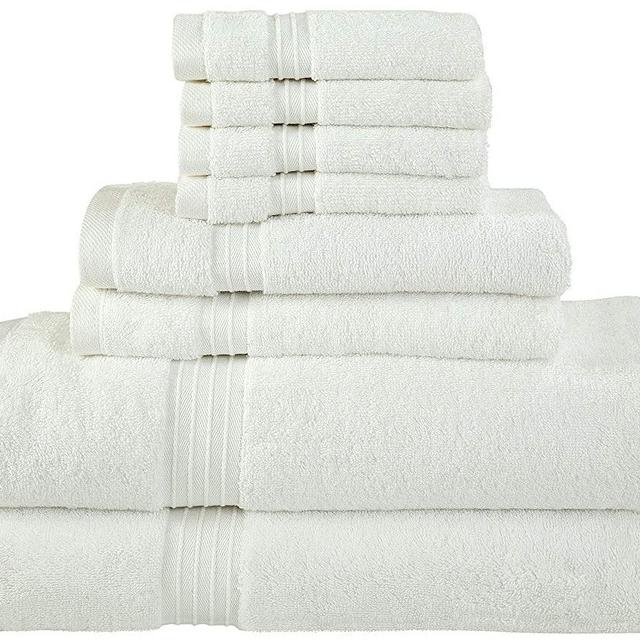Bliss Casa 8 Piece Bath Towels Set Premium Quality Highly Absorbent Combed Cotton Luxury Towels Includes 2 Bath Towels, 2 Hand Towels and 4 Washcloths (White)
