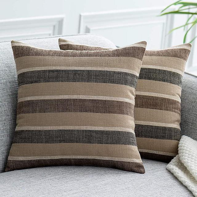 NATUS WEAVER 2 Pieces Decorative Classic Retro Stripe Throw Pillow Cover Soft Linen Modern Farmhouse Cushion Case for Sofa Bedroom Car 26 x 26 Inch Black Brown Mixed