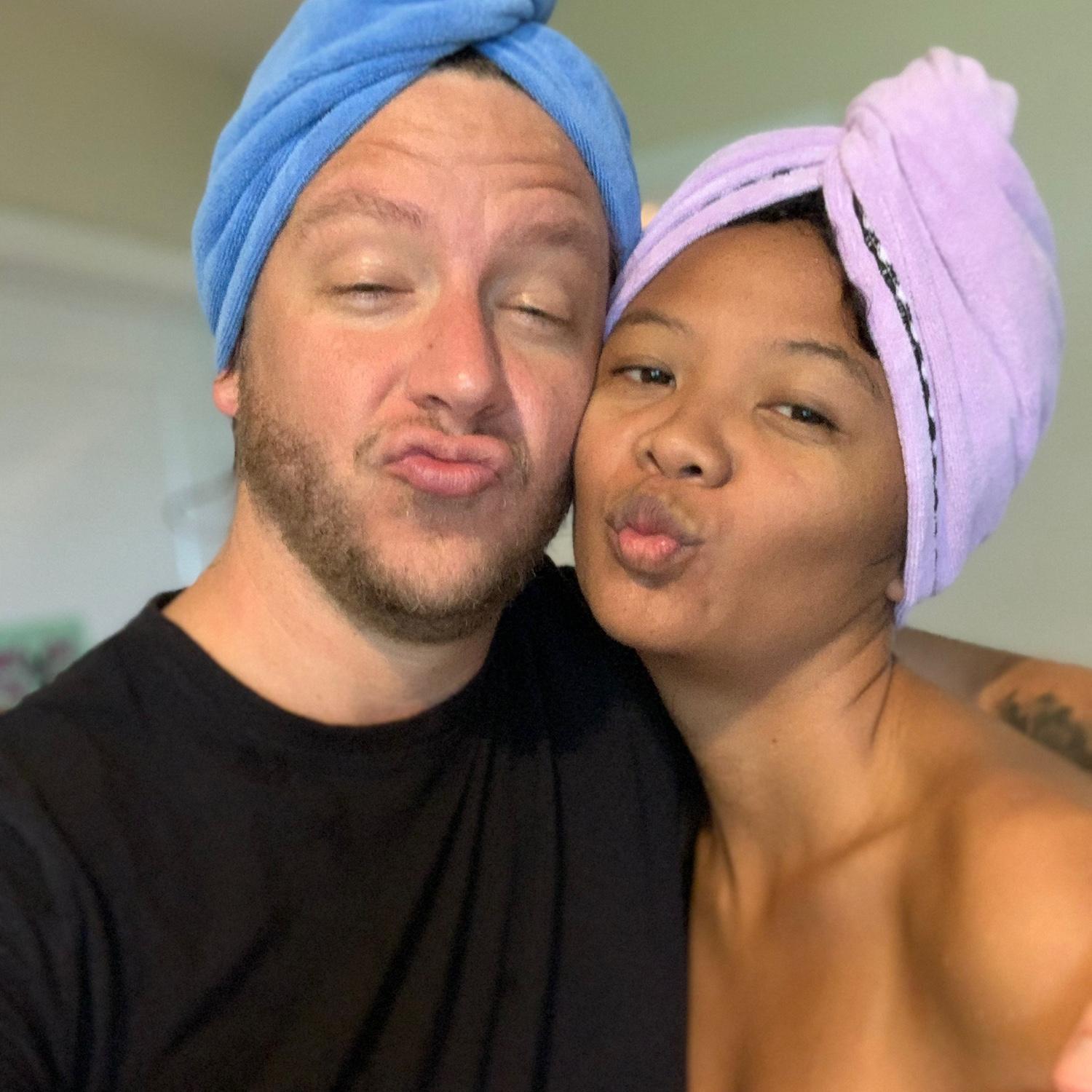 When you both have curly hair it’s important to moisturize and condition