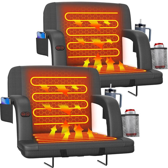 Suteck Dual-Sided Heated Stadium Seats for Bleachers with Back Support, Portable Heated Bleacher Seat with Backrest, 3 Heat Levels, 5 Pockets – Ideal for Outdoor Stadiums and Events - Black
