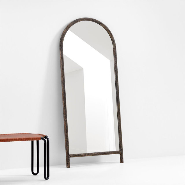Natia Ebonized Oak Arch Floor Mirror