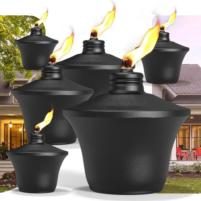 FALBAWR 6-Pack Citronella Tabletop Torches, 14.5 oz Table Top Torches for Outdoor, Metal Oil Burner Candles, Garden Torches with Fiberglass Wick for Yard, Patio, Deck, Garden, Party, Landscape