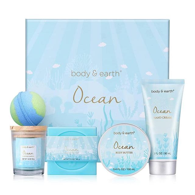 Spa Gifts for Women, Bath Set with Ocean Scented Spa Gifts Box for Her,Includes Scented Candle, Body Butter, Hand Cream, Bath Bar and Bomb,5 Pcs Bath Set, Gifts Set for Women,Gifts for Mom