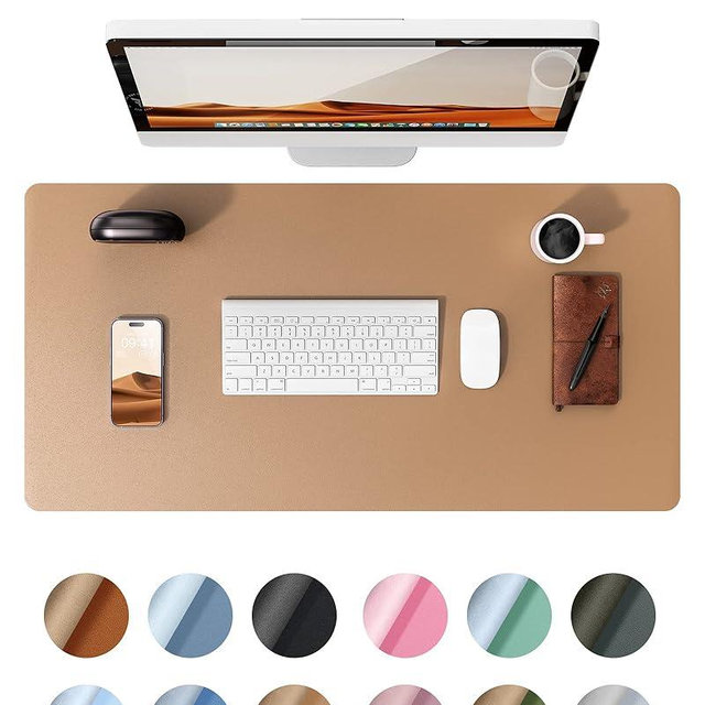 YSAGi Leather Desk Pad Protector, Office Mat, Large Mouse Pad, Non-Slip PU Blotter, Laptop Waterproof Writing for and Home (23.6" x 13.8", Khaki)