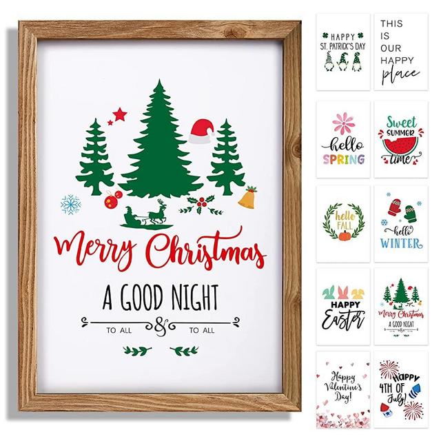 Farmhouse Wall Decor Signs for Christmas and Thanksgiving Decor with 10 Interchangeable Sayings Easy to Hang Fall Decoration 11x16” Christmas Wood Frame Sign, Christmas Decor for Your Home