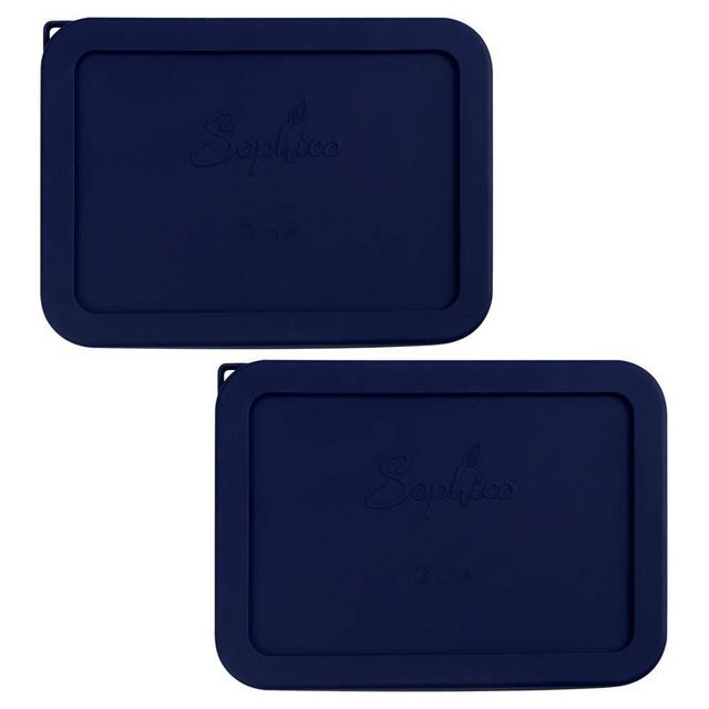 Sophico 3 Cup Rectangle Silicone Storage Cover Lids Replacement for Pyrex 7210-PC Glass Bowls, Container not Included (NAVY BLUE, 2 Pack)