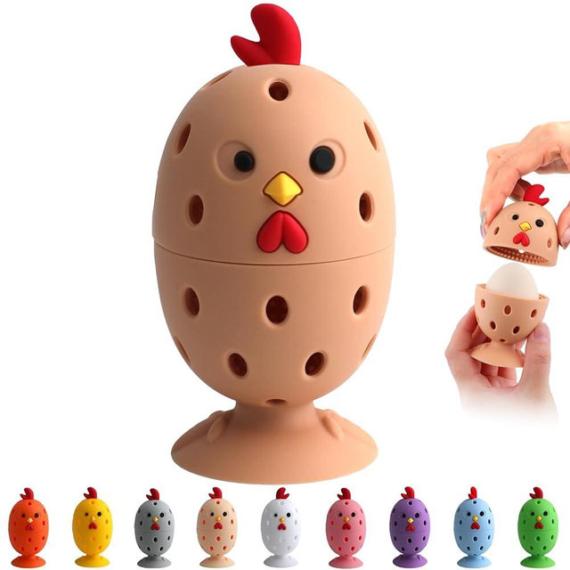 Egg Brush Cleaner, Egg Cleaner Scrubber for Fresh Eggs, Cute Chick Shaped Silicone Egg Washer, Reusable Multipurpose Washing Egg Tool for Fruits and Vegetables(Brown,1 Set)