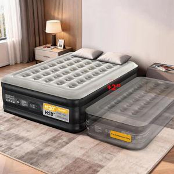 OhGeni 20" Queen Air Mattress (1-Pack) with Built in Pump, Inflatable Blow Up Bed, Upgraded Air Column Support for Enhanced Stability, Raised Height for Easy Entry & Exit, 650 lbs Capacity