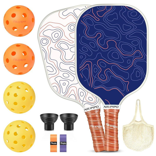niupipo Pickleball Paddles Set of 2, Fiberglass Surface Pickleball Set, Lightweight Pickle Ball Rackets 2 Pack w/ 2 Indoor & 2 Outdoor Pickleball Balls and 1 Bag, Pickle Ball Paddle Set for Men, Women
