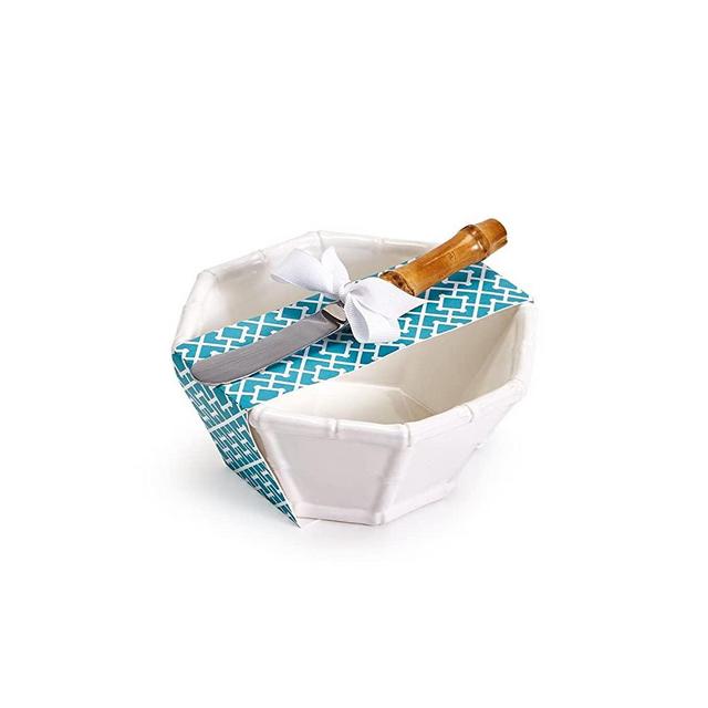 Two's Company Hampton Tidbit Dish with Bamboo Handle Spreader