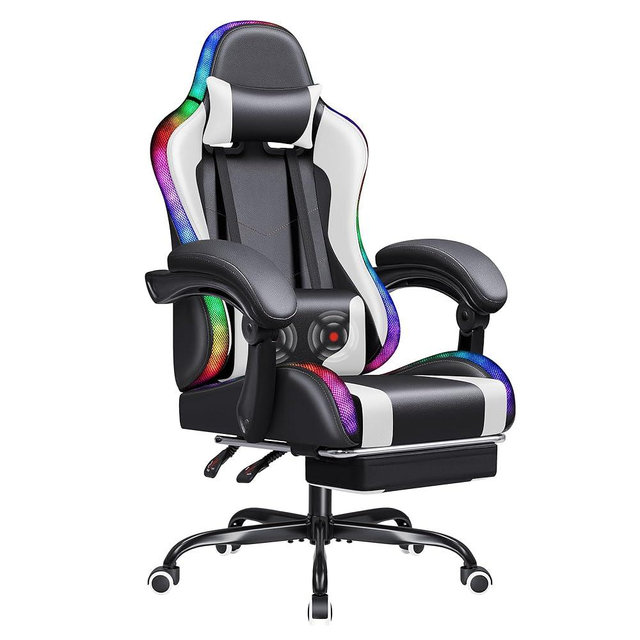 Homall Gaming Chair, Video Game Chair with Footrest and Massage Lumbar Support, Ergonomic Computer Chair Height Adjustable with Swivel Seat and Headrest (RGB White)