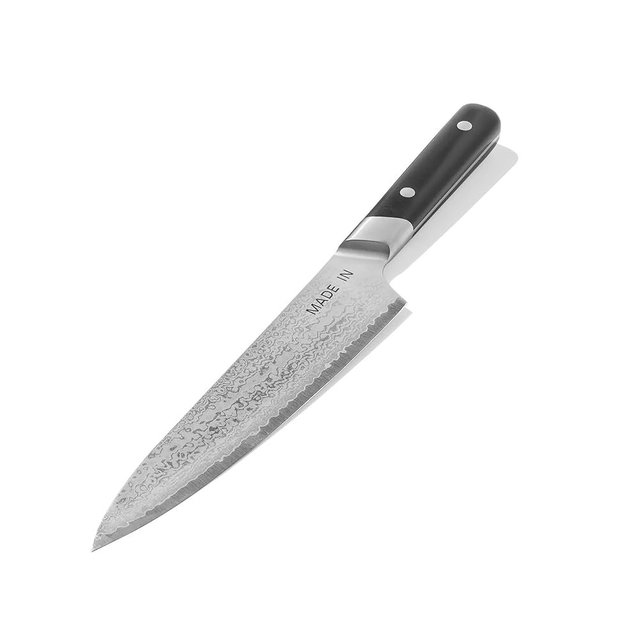 Made In Cookware - 8" Japanese Damascus Steel Gyuto (Chef Knife) - 66 Layers of Damascus Steel with a VG-10 Core - Crafted in Japan - Full Tang With Black POM Handle