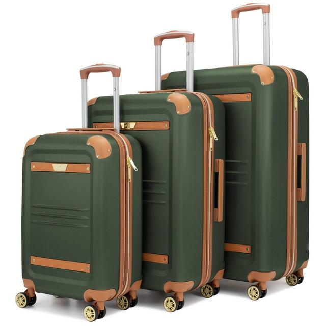 19V69 ITALIA Vintage Expandable Hardside Checked 3pc Luggage Set - Olive Green