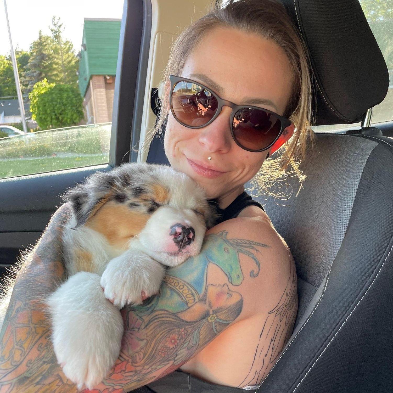 Scarlett getting a much needed nap in after a day out on the lake