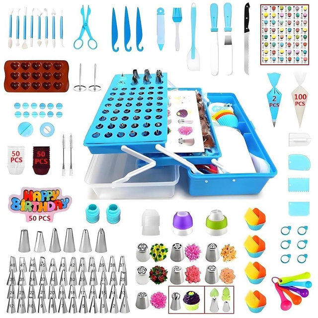 YOQXHY 387 Pcs Cake Decorating Kit Piping Bags and Tips Set,with 64 Icing Tips,102 Pastry Bags,5 Couplers,Cake Spatulas,More Cupcake Cookie Decoration Tools,Toolbox, (Blue)