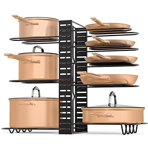 Pot & Pan Organizer by LMK 3 DIY Method Adjustable 8 Rack System for Pantry Cabinet & Countertop Black Heavy Duty Shelves (2020 Upgrade)