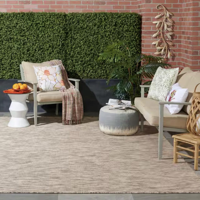 Nourison Positano Beige 9 ft. x 12 ft. Solid Contemporary Indoor/Outdoor Patio Area Rug 842176