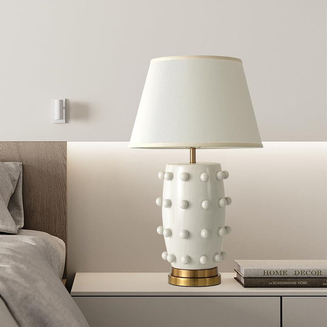 CKENSU Modern Ceramic Linden Table Lamp - 27" White Ball Farmhouse Design, Classic Nightstand Large Linden Lamp Tapered Drum Shade for Living Room, Bedroom, Office, and Home （White）