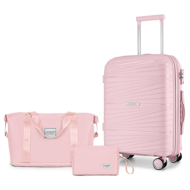 LARVENDER Carry On Luggage 22x14x9 Airline Approved, 20 Inch Hardshell & Lightweight PP Carry On Suitcase for Women with Spinner Wheels TSA Lock, Light Pink