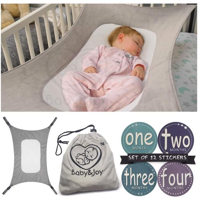 Baby Hammock for Crib, Mimics Womb, Bassinet Hammock Bed, Enhanced Material, Upgraded Safety Measures, Newborn Infant Nursery Bed by Baby&Joy (Bonus Gift Bag) (Gray)