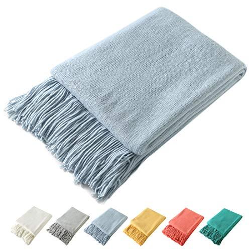 Homiest Decorative Knitted Throw Blanket with Fringe Soft & Cozy Tassel Blanket for Couch Sofa Bed (Light Blue,50x60)