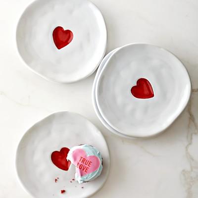 Valentine's Day Red Heart Appetizer Plates (Set of 4)