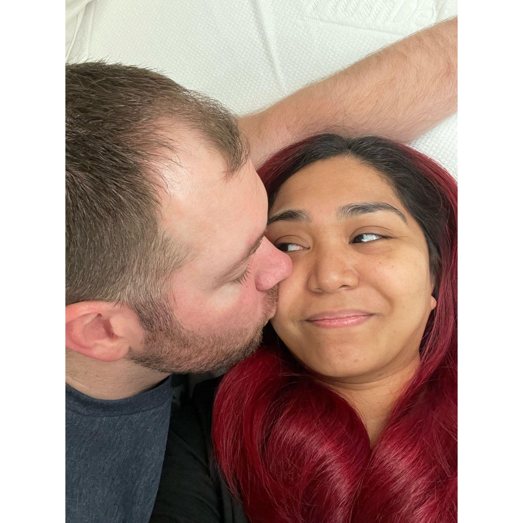 Sweetie loving my dyed red hair.