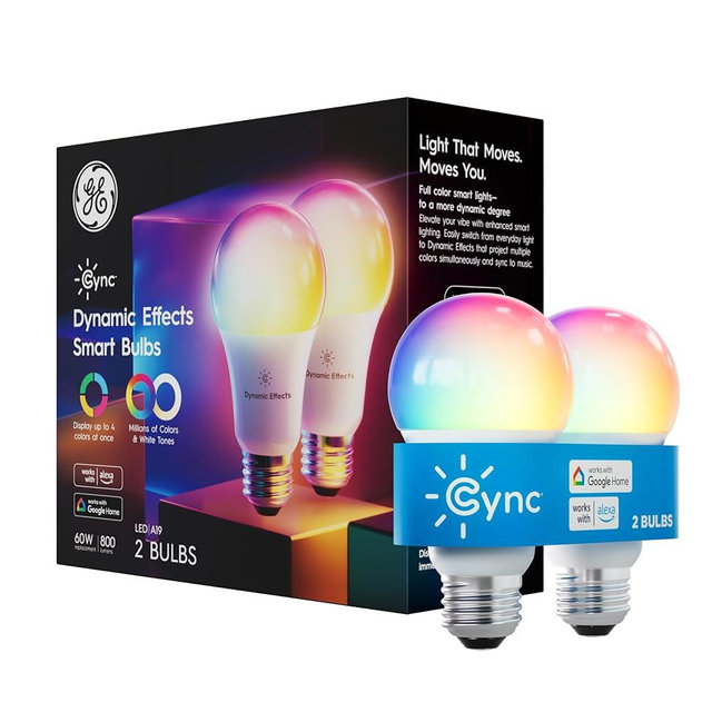 Cync GE Dynamic Effects A19 Smart LED Light Bulb, Color Changing Smart WiFi Light, Compatible with Alexa and Google Home (2 Pack)