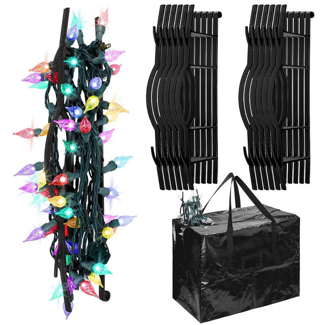 RUODON 12 Pack Christmas Lights Storage Holders with Storage Bag Hanging Rope Cord String Winder Organizer Holiday Lights Storage Hold Up to 164 Feet for Tree Lights, Electric Cords, Garlands (Black)