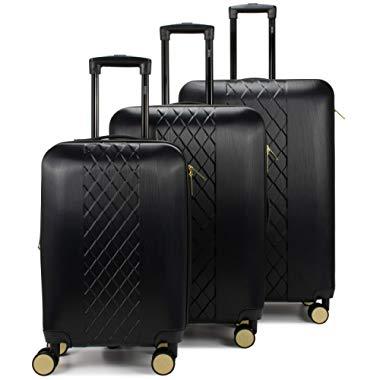 Badgley Mischka Diamond Hard Expandable Spinner Luggage Set (3 Piece) (Black)