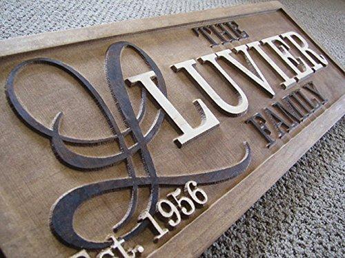 Personalized Family Name Signs INITIAL CARVED Custom Wood Sign Last name rustic Wedding Gift Established house warming wedding gift for couple personalized sign Lrg Initial monogram plaque