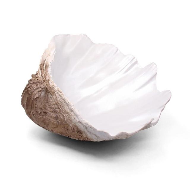 Large EarthTan-White Sea Shells Decorative Bowl Resin Clam Shell Bowl Beach Decorations for Home Coastal Beach Decor Decoration Storage Bowls & Home Office Nautical Themed Party Decor -10.2"-1PC