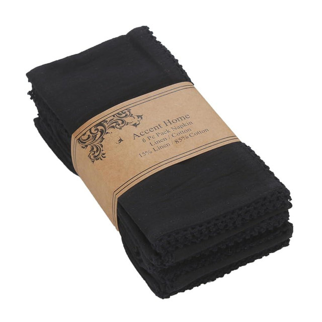 ACCENTHOME Black Cloth Napkins Set of 6 18x18 inch Cotton Dinner Napkins - Washable Soft Premium Hotel Quality Reusable Napkins Perfect Table Napkins for Family Dinners, Weddings & Everyday Use