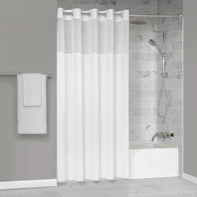 Manchester Mills Protect360 Petite Waffle Hook Free Shower Curtain - Microban Product Protection, Water Repellent, Snap-On Liner, Hem with Magnets, 71x77, White, Found in Leading Hotels Nationwide