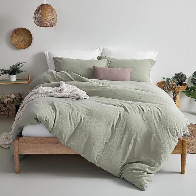 MILDLY Super Soft Duvet Cover - 100% Washed Microfiber October Mist Sage Comforter Cover Set 3 Pieces Full Size Bedding Set with Zipper Closure & Corner Ties