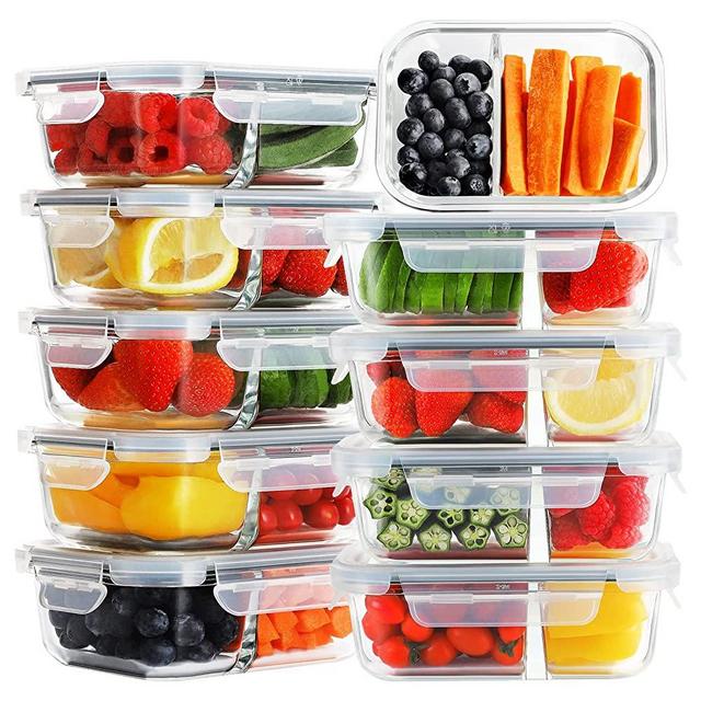 Bayco 24 Piece Glass Food Storage Containers with Lids, Glass Meal Prep  Containers, Airtight Glass Lunch Bento Boxes, BPA Free & Leak Proof (12 lids  & 12 Containers) - Blue 