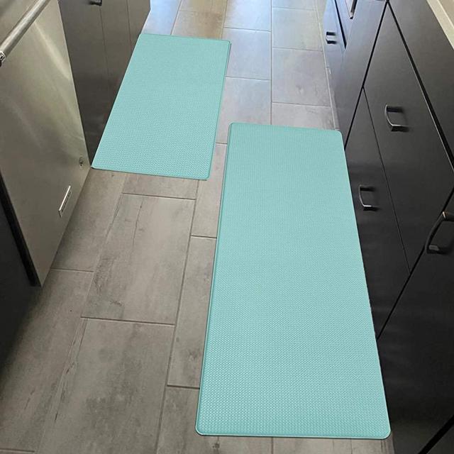 Vaukki Anti Fatigue Kitchen Mats Set of 2, Cushioned PVC Foam Floor Mat, Waterproof Padded Kitchen Comfort Heavy Duty Standing Runner Rug for Kitchen, Laundry Room and Office (18"x29"+18"x48", Teal)
