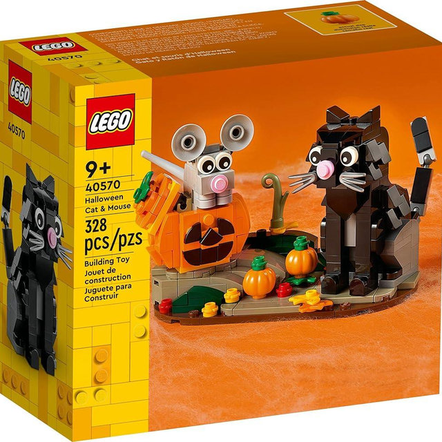 LEGO Halloween Cat & Mouse 40570 Building Kit, Whimsical Halloween Décor with Adorable Cat, Mouse, and Pumpkin Toys, Halloween Toy