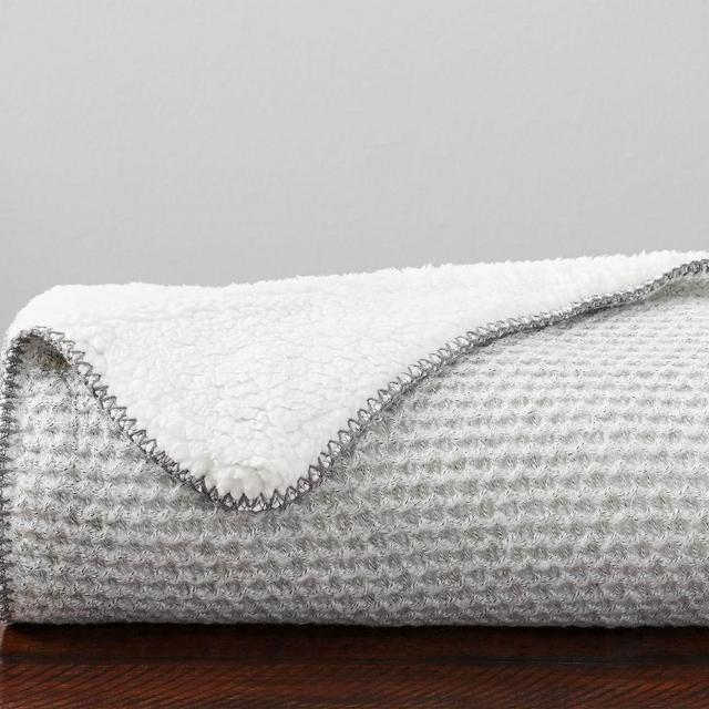 Thermal Sherpa Back Knit Throw, 50 x 60", Heathered Gray
